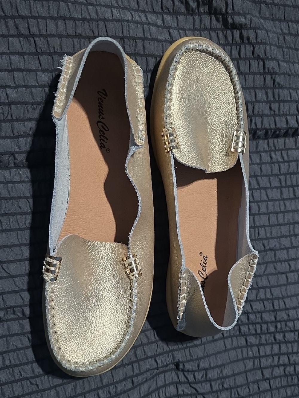 Celine Metallic Gold Leather Moccasin Flats